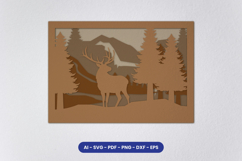 Layered Deer Forest Laser Cut SVG | Wildlife Mountain SVG Product Image 1