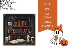 Gothic Books Halloween Square Coasters, Cartoon Pumpkins PNG Product Image 2