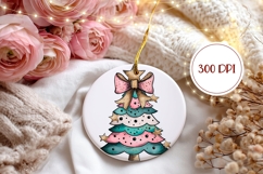 Cartoon Christmas Tree Ornament, Winter Round Ornament PNG Product Image 2