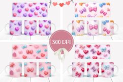 3D Bows Mug Wrap Designs, Love Hearts Mug Sublimation Product Image 2