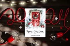 Merry Christmas Greeting Card, Cozy Christmas Door Print Product Image 2