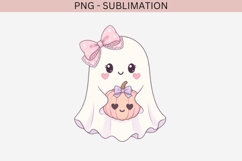 Pastel Halloween Ghost PNG | Cute Ghost Holding Pumpkin Product Image 2
