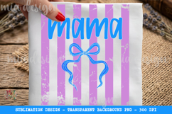 Striped Mama PNG, Blue Coquette Bow Distressed Sublimation Product Image 1