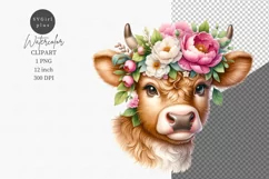 Spring clipart, Cute cow clipart, Floral sublimation Product Image 1