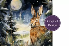 Watercolor Christmas Tumbler Wrap, Winter Hare Sublimation Product Image 2