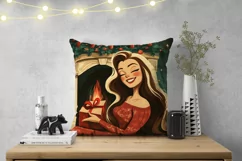 Retro Christmas Woman Pillowcase, Cartoon Christmas Pillow Product Image 2