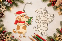 Christmas Dog with a Tree Ornament Laser Engraving Scoring Product Image 3