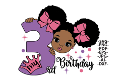 3rd Birthday Girl SVG PNG Afro Puff Glitter Princess Clipart Product Image 2