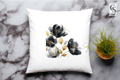 Black Gold Watercolor Floral Clipart Sublimation PNG Product Image 3