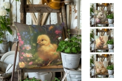 Floral Easter Pillow Design, Easter Bunny Pillowcase PNG Product Image 2