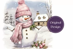Christmas Tumbler Design, Watercolor Snowman Tumbler PNG Product Image 2