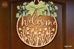 Welcome Floral Door Sign Laser Cut | Wooden Door Hanger Product Image 1