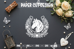 Floral Horse Paper Cut SVG, Decorative Botanical Product Image 1