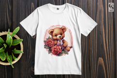 Cute Teddy Bear With Roses Clipart Sublimation PNG Product Image 2