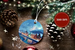 Winter Village Round Ornament, Winter Ornament Design Product Image 2