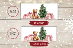 Cartoon Christmas Teddy Bear Mug, Pink Christmas Mug Wrap Product Image 2