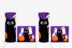 Cute Halloween Tumbler, Black Cat Tumbler Sublimation Product Image 2