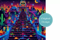 Sugar Skull Tumbler Wrap, Neon Cactus Tumbler Sublimation Product Image 2