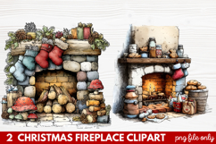 Cozy Christmas Fireplace Clipart | Holiday Mantel &amp; Winter Product Image 1