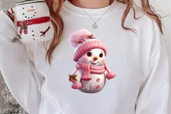 Pink Christmas Snowman Clipart, Christmas PNG Product Image 2