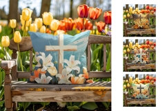 Easter Cross Pillow Template, Floral Easter Pillowcase Product Image 2