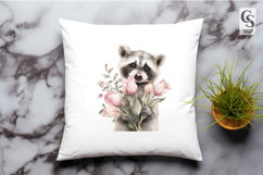 Floral Tulip Raccoon Watercolor Clipart Sublimation PNG Product Image 3