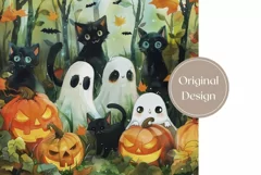 Halloween Black Cats Tumbler Wrap, Ghosts Tumbler Template Product Image 2