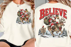 Believe Christmas Front Back PNG, Santa Reindeer Chest Back Product Image 2