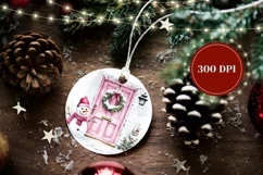 Watercolor Christmas Ornament, Pink Door Ornament Design Product Image 2