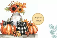 Watercolor Pumpkins Pillow Case PNG, Sunflowers Pillowcase Product Image 2