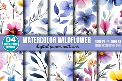 Watercolor Wildflower Digital Background Paper Bundle PNG Product Image 3