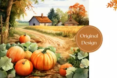 Farmhouse Tumbler Wrap, Watercolor Pumpkins Sublimation Product Image 2