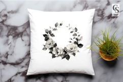 Black White Floral Frame Clipart Sublimation PNG Product Image 3