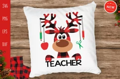 Christmas Teacher SVG, Buffalo Plaid Moose SVG, Teacher Svg Product Image 2