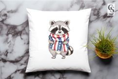 Watercolor Cute Raccoon with American Flag Scarf PNG Clipart Product Image 2
