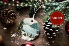 Winter Village Round Ornament Design, Winter Lake Ornament Product Image 2