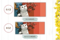 Cartoon Cat Mug, Floral Mug Wrap, White Cat With Flowers Product Image 2