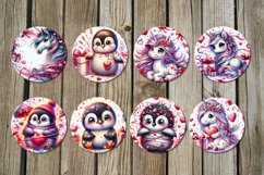 Valentine penguin &amp; unicorn | Sublimation round earring Product Image 2