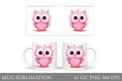Valentine Owl Mug Sublimation. Valentines Mug Wrap Design Product Image 1