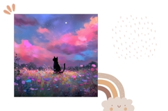 Sunset Pillow Template, Black Cat Pillow Sublimation Product Image 2