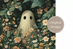 Cartoon Ghost Tumbler Wrap, Floral Halloween Tumbler PNG Product Image 2
