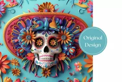3D Sugar Skull Tumbler Wrap, Floral Skull Tumbler Design Product Image 2