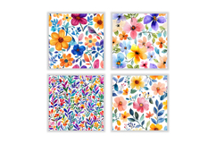 Watercolor Colorful Floral Digital Paper Product Image 2