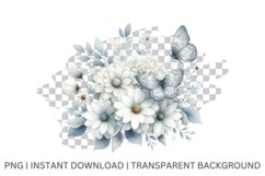 White flowers clipart, Watercolor floral art and Butterfly Product Image 2