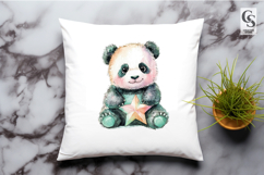 Cute Panda Star Watercolor Clipart Sublimation PNG Product Image 2