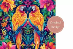 Ara Parrots Tumbler Design, Neon Tropical Flowers Tumbler Product Image 2