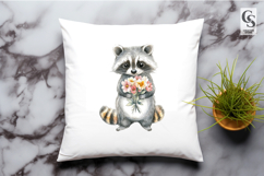 Cute Raccoon with Flowers Watercolor Clipart Sublimation PNG Product Image 3
