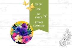 Purple Flowers Round Earrings, Floral Round Earrings Design Product Image 2