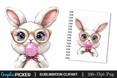 Retro Easter Bunny Blowing Bubble PNG Product Image 1