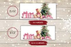Cartoon Christmas Teddy Bear Mug, Pink Christmas Mug Design Product Image 2